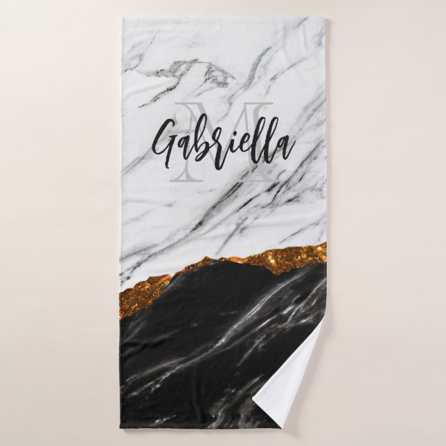 Conjunto De Toalhas Mármore Negro e Branco (Toalha de Banho)