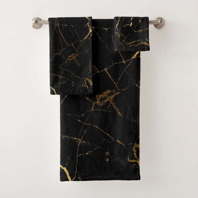 Conjunto De Toalhas Mármore Negro e Dourado (Insitu)