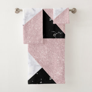 Conjunto De Toalhas Mármore preto branco do brilho cor-de-rosa