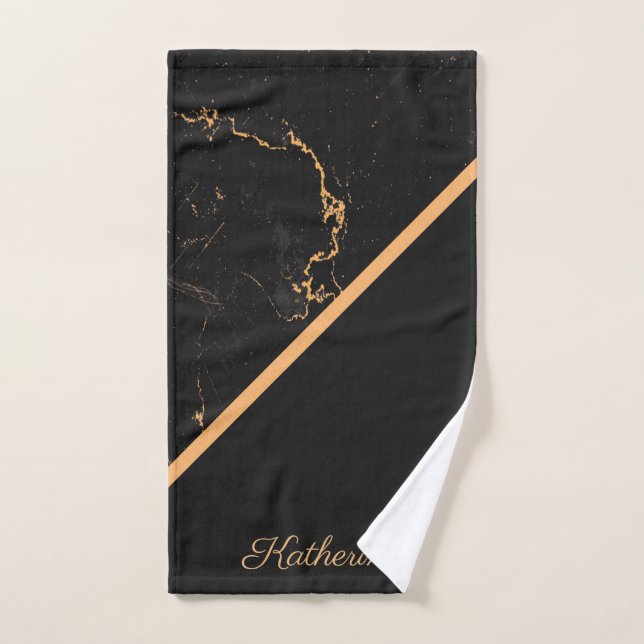 Conjunto De Toalhas Mármore preto & dourado (Toalha de mão)