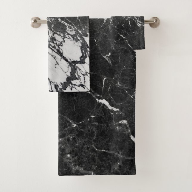 Conjunto De Toalhas Mármore Preto e Branco Moderno Glamouroso (Insitu)