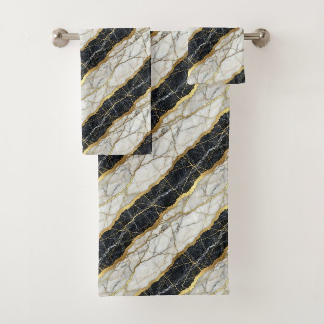 Conjunto De Toalhas Mármore Preto e Dourado de Luxo (Insitu)