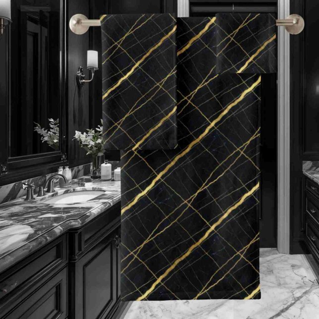 Conjunto De Toalhas Mármore Preto e Dourado de Luxo (Criador carregado)
