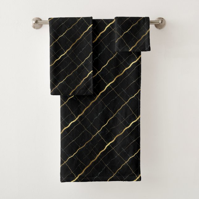 Conjunto De Toalhas Mármore Preto e Dourado de Luxo (Insitu)