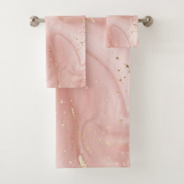 Conjunto De Toalhas Mármore Rosa Bege com Glitter Dourado Padrão Abstr