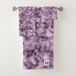 Conjunto De Toalhas Mármore Roxo De Luxo Monograma