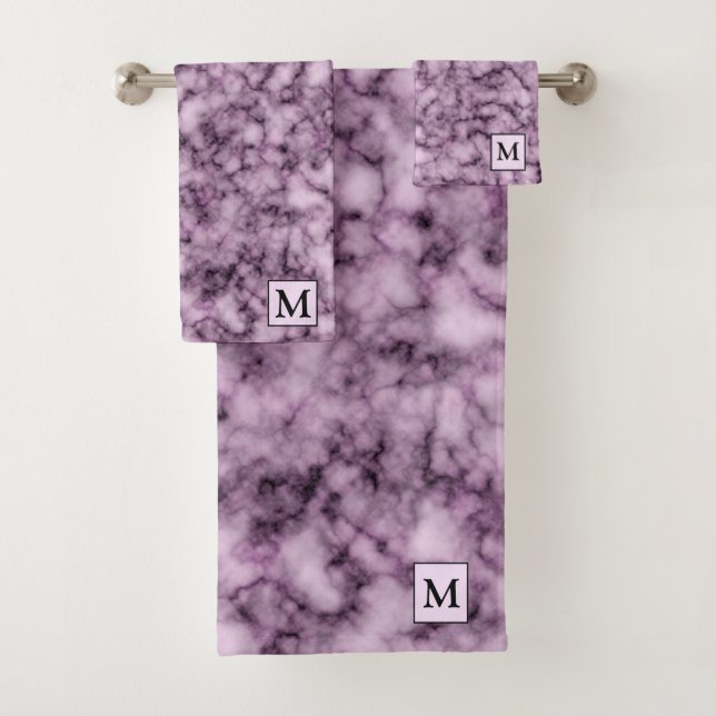 Conjunto De Toalhas Mármore Roxo De Luxo Monograma (Insitu)