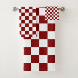 Conjunto De Toalhas Maroon e White Checkage