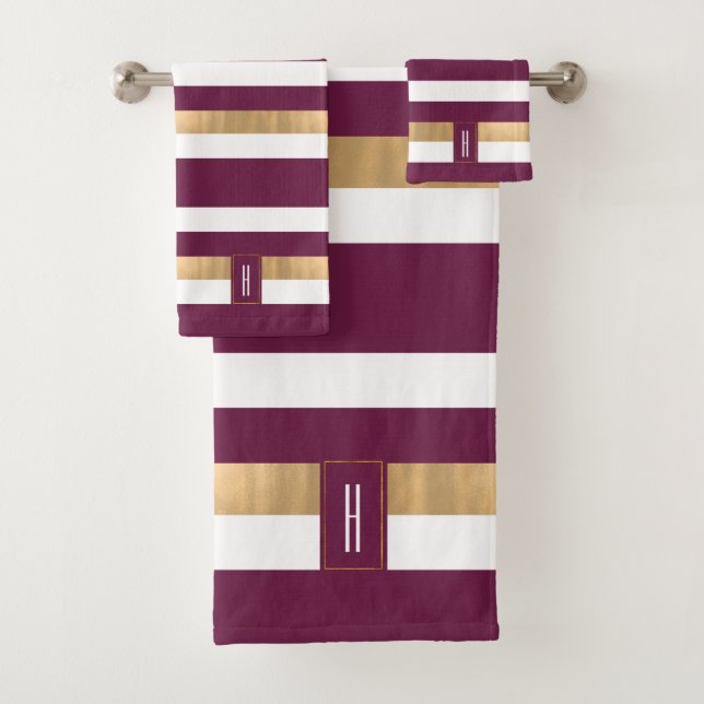 Conjunto De Toalhas Maroon Monograma Moderno Striped (Insitu)