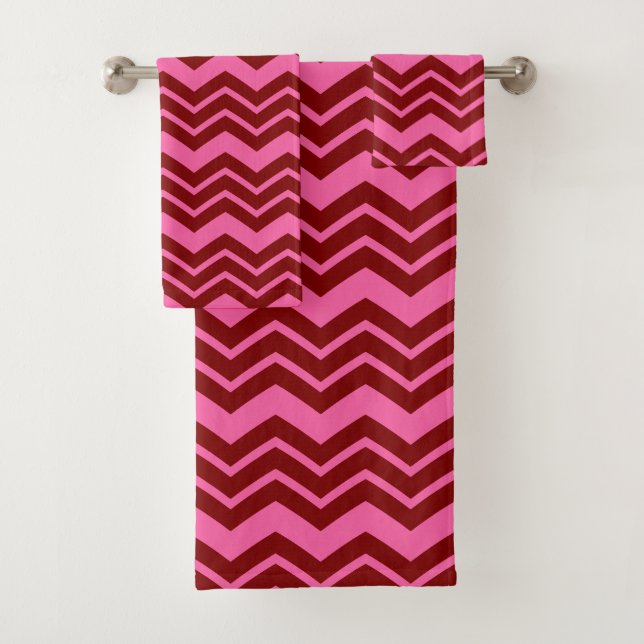 Conjunto De Toalhas Maroon Red Pink Chevron Zigzag Design  (Insitu)