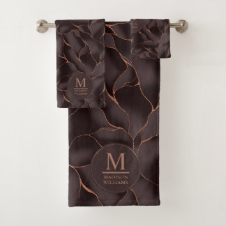 Conjunto De Toalhas Marrom Chocolate & Dourado Rosa Padrão de Onda Abs