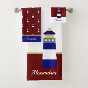 Conjunto De Toalhas Marrom da Borgonha Dourada náutica e luz azul Mari