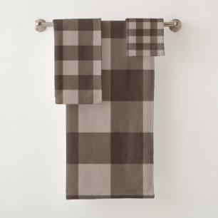 Conjunto De Toalhas Marrom Taupe Bege Xadrez Quadrados Plaid Rústico