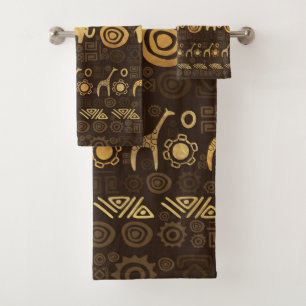 Conjunto De Toalhas Marrons africanos étnicos do teste padrão e ouro