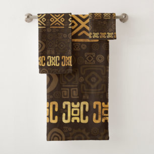 Conjunto De Toalhas Marrons africanos étnicos do teste padrão e ouro