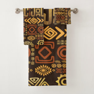 Conjunto De Toalhas Marrons africanos étnicos do teste padrão e ouro