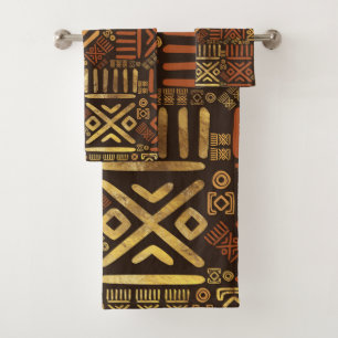 Conjunto De Toalhas Marrons africanos étnicos do teste padrão e ouro