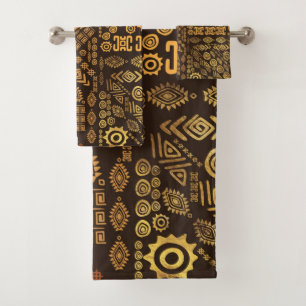 Conjunto De Toalhas Marrons africanos étnicos do teste padrão e ouro