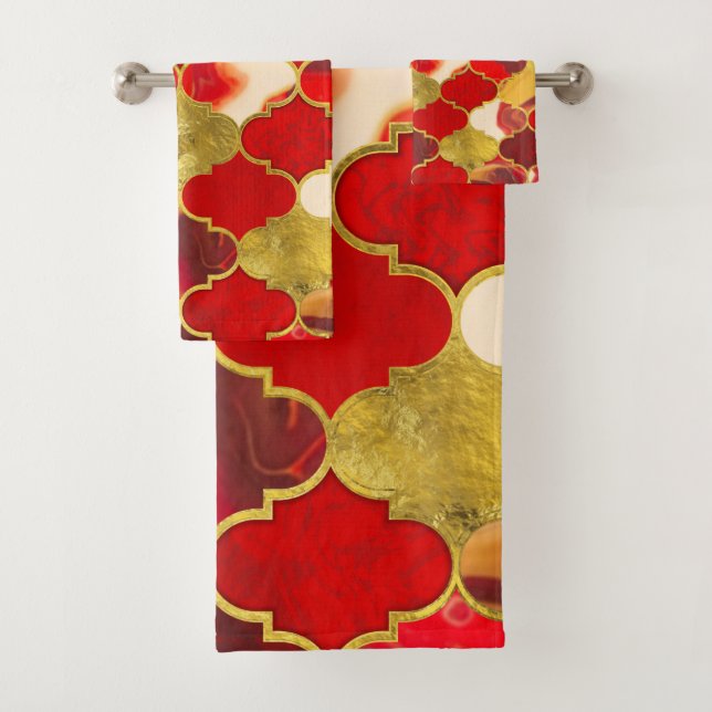 Conjunto De Toalhas Marroquino Trellis Reds e Dourado (Insitu)