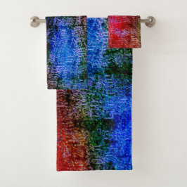 Conjunto De Toalhas Material vermelho e azul esfolado com tinta a óleo