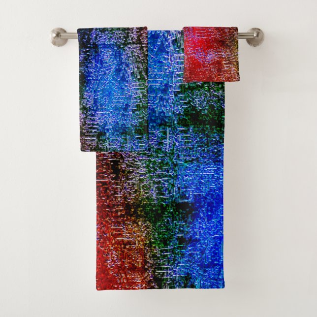 Conjunto De Toalhas Material vermelho e azul esfolado com tinta a óleo (Insitu)