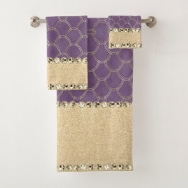 Conjunto De Toalhas Matilha Diamante de Folha Roxa e Dourada 
