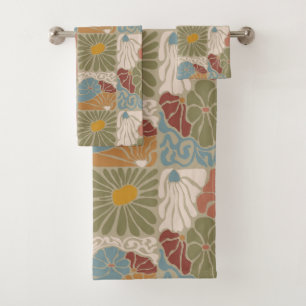 Conjunto De Toalhas Matisse Groovy floral Art Nouveau 1970s Boho