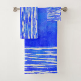 Conjunto De Toalhas Matizes de padrão branco e azul riscado