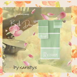 Conjunto De Toalhas Matizes Verdes Monogramas com Branco