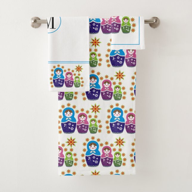 Conjunto De Toalhas Matryoshka bonecas russas com monograma (Insitu)