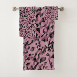 Conjunto De Toalhas Mauve pink and Charcoal Camo abstract