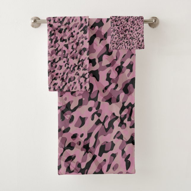 Conjunto De Toalhas Mauve pink and Charcoal Camo abstract (Insitu)