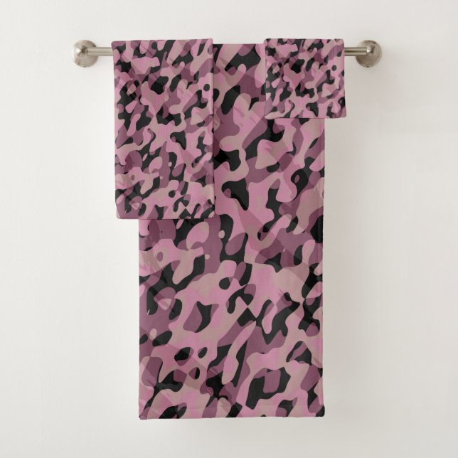 Conjunto De Toalhas Mauve pink and Charcoal Camo abstract (Insitu)