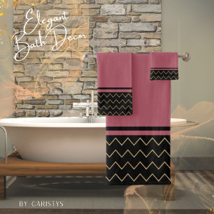 Conjunto De Toalhas Mauve Rosa Contemporânea com Geometria
