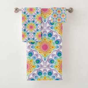 Conjunto De Toalhas Maximalista Rainbow Floral Fountain Art Deco Scale