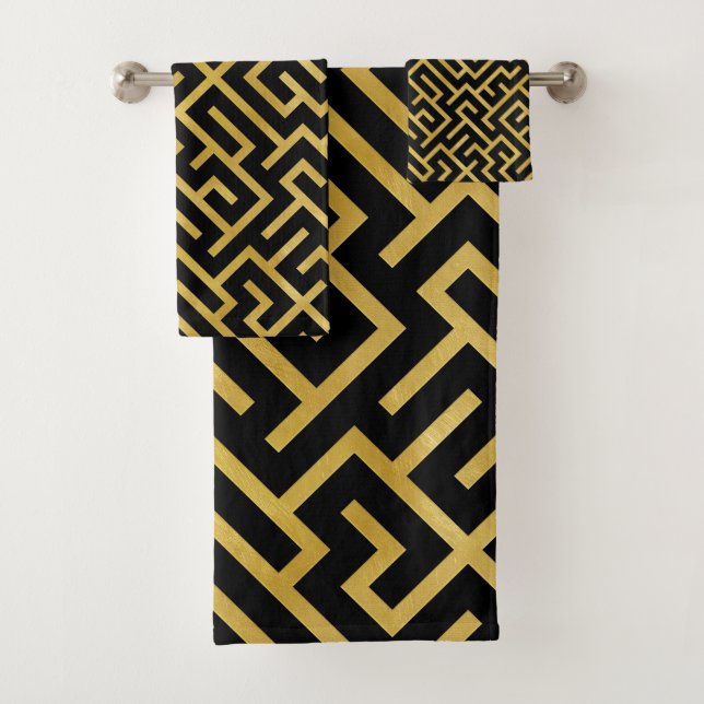 Conjunto De Toalhas Maze-Preto e Dourado- (Insitu)