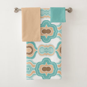 Conjunto De Toalhas Medalhão azul/tan/marrom colorido