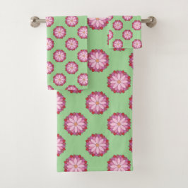 Conjunto De Toalhas Medalhão Verde-Asiático Pastel Rosa Floral