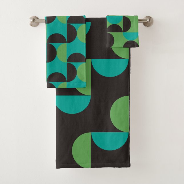 Conjunto De Toalhas Médio Século Moderno Castanho verde e turquesa (Insitu)