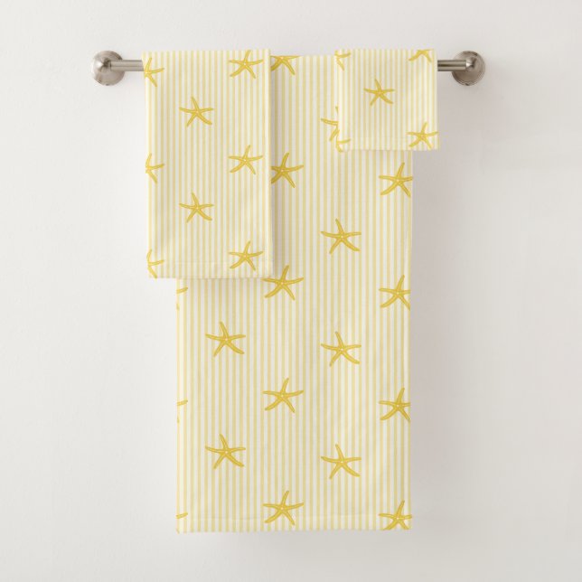 Conjunto De Toalhas Mediterranean Seaside Starfish Stripe Lemon Yellow (Insitu)