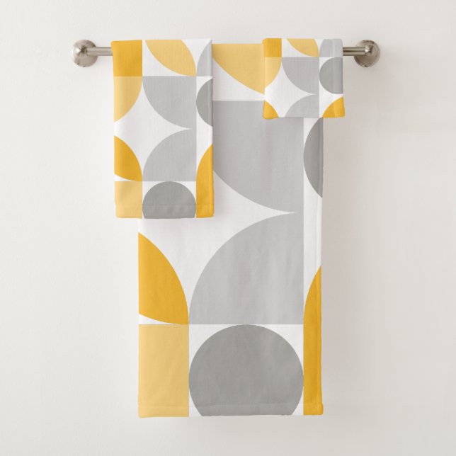 Conjunto De Toalhas Meio século amarelo Abstrato geométrico Cinza mode (Insitu)