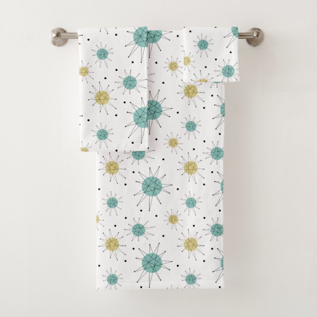 Conjunto De Toalhas Meio século Azul Aqua Amarelo Franciscan Starburst (Insitu)