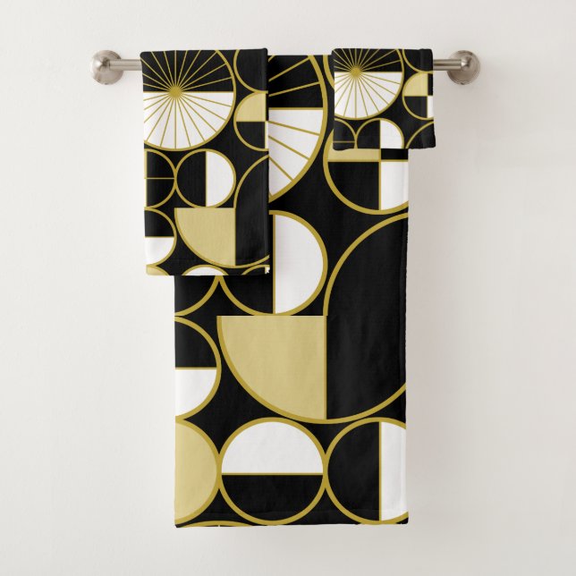 Conjunto De Toalhas Meio século Círculos Modernos Metade preto Dourado (Insitu)