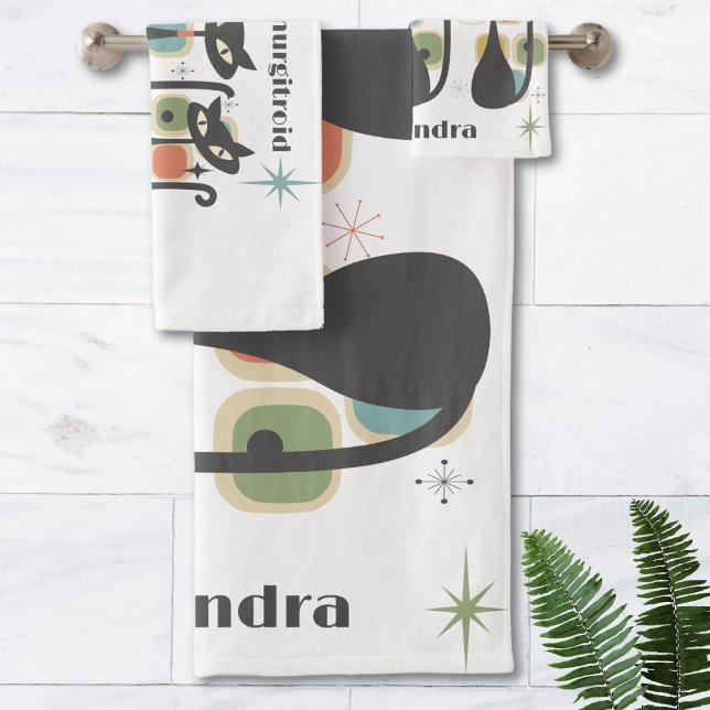 Conjunto De Toalhas Meio século de Gatos Pretos Modernos (Mid Century Modern Black Cats Bath Towel Set)
