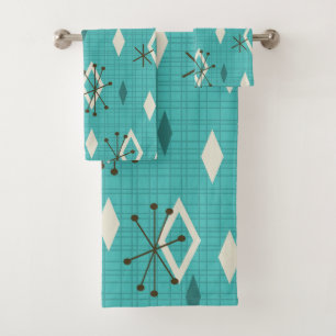 Conjunto De Toalhas Meio século Diamantes Starbursts Turquoise