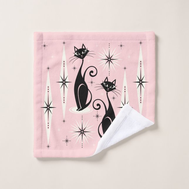 Conjunto De Toalhas Meio século mede gatos retrô atômicos em rosa quen (Pano de lavar)