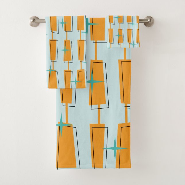 Conjunto De Toalhas Meio século Modern Atomic Blocks Aqua, Orange (Insitu)