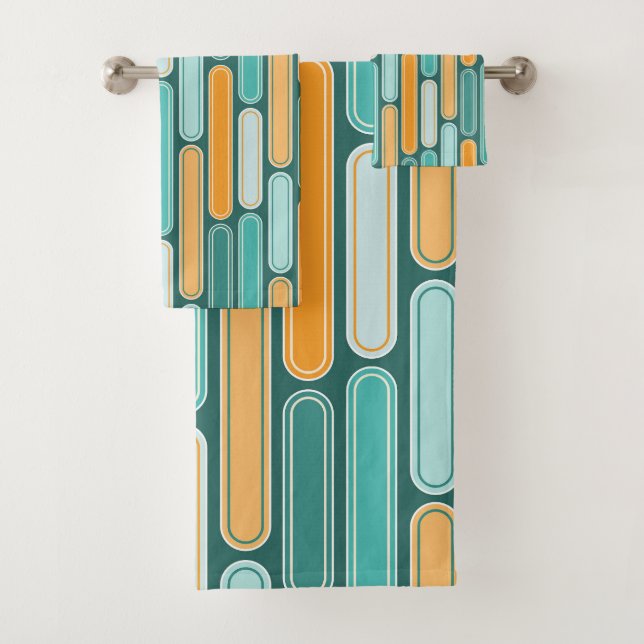 Conjunto De Toalhas Meio século Retro Espalha Aqua, Teal, Laranja (Insitu)