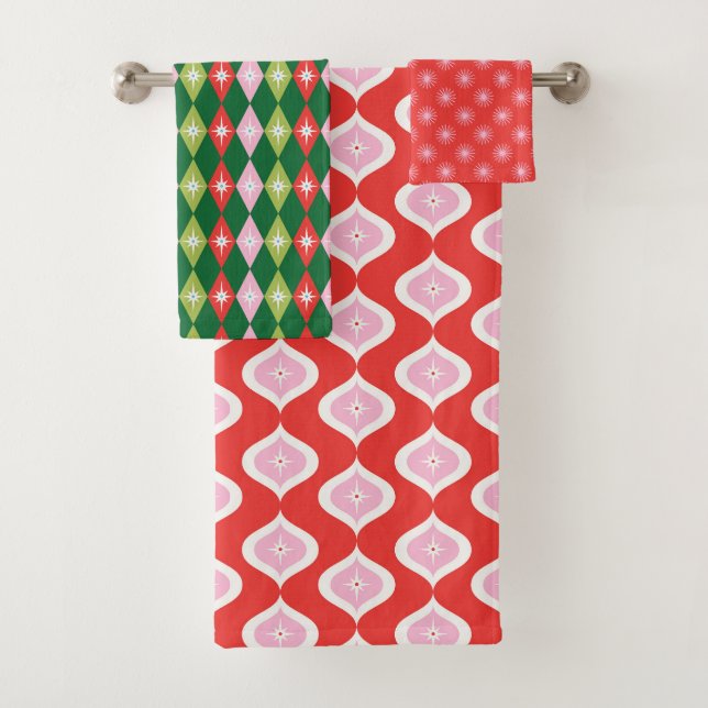 Conjunto De Toalhas Meio século Vermelho, Rosa e Natal Verde (Insitu)