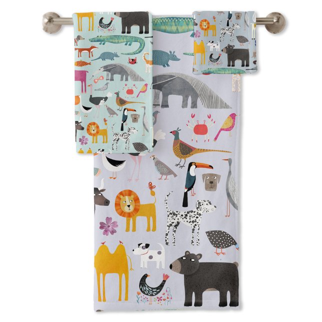 Conjunto De Toalhas Menagerie animal (Fun animal menagerie with wild, safari, zoo and pet animals and birds pattern towel set)